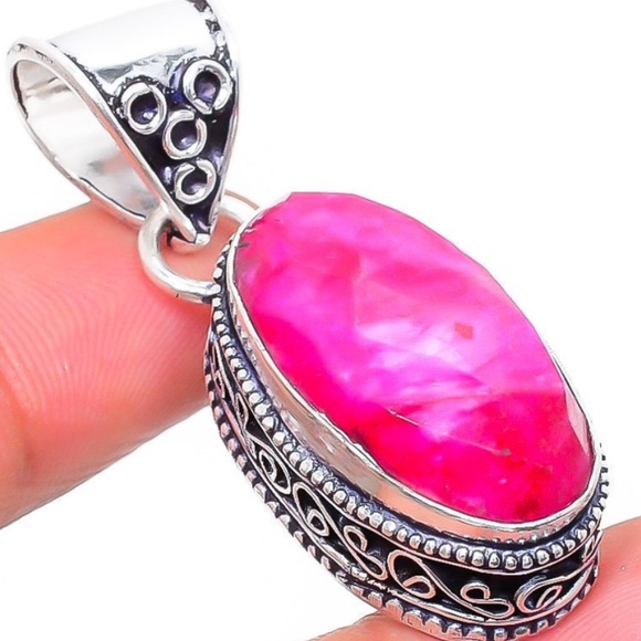 Hand cut Raw Kashmiri Ruby Pendant, optional bracelet extra $ - Picture 1 of 2